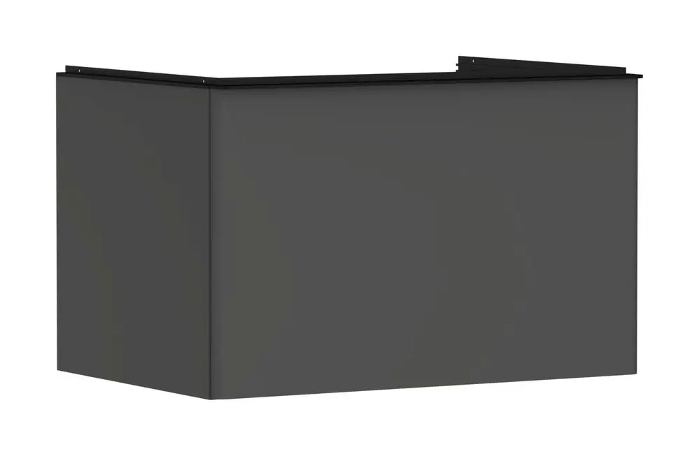 Hansgrohe Waschtischunterschrank in diamantschwarz mit einer winkelform, bietet einen Schubkasten und Platz für einen Aufsatzwaschtisch. Minimalistisches Design ohne sichtbare Griffe.